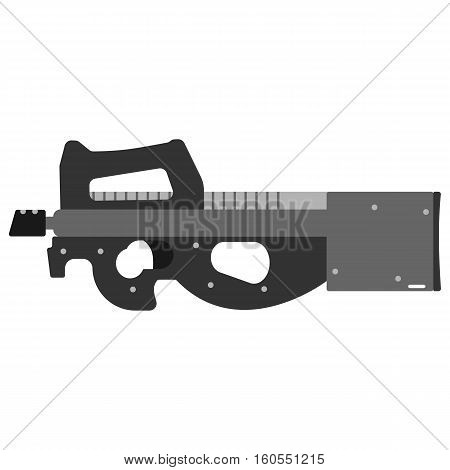 Submachine gun security and military weapon. Metal automatic gun. Criminal and police firearm vector illustration