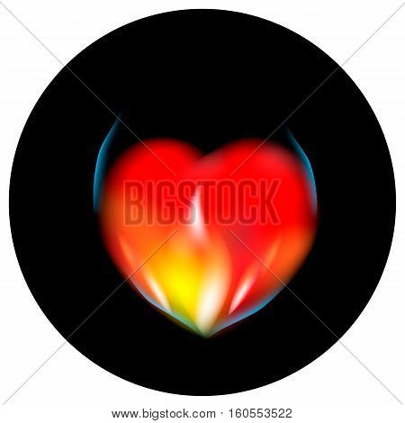 Heart in flame and smoke icon in dark