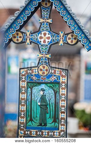 Sapanta Romania - November 17 2016: Image of the graveyard in Sapanta Romania called 