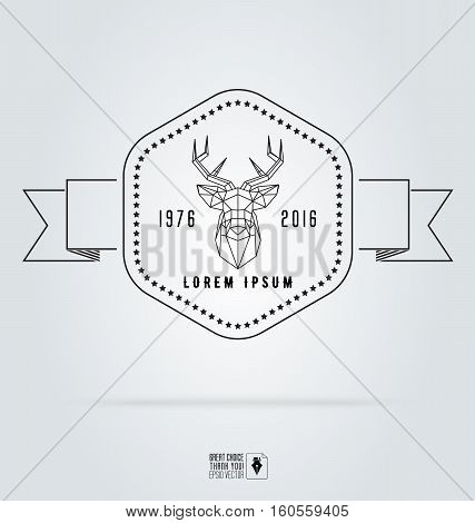 Badge labels hipster logo. Vector illustration silhouette of polygonal deer head. Retro vintage emblem templates. Graphics for logotypes and elements, identity, labels, badges, objects