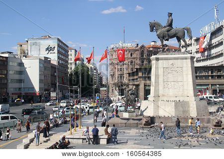 Ataturk monument in city center, Ulus square shown on MSEPTEMBER 16, 2016 in Ankara. Ulus is old city center of Ankara,Capital city of Turkey