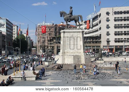ANKARA, TURKEY - Ataturk monument in city center, Ulus square shown on SEPTEMBER 16, 2016 in Ankara. Ulus is old city center of Ankara,Capital city of Turkey