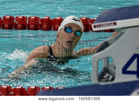 Hong Kong China - Oct 29 2016. Olympic world and European champion World record holder swimmer Katinka HOSSZU (HUN) after the Women's Backstroke 200m Final. FINA Swimming World Cup.