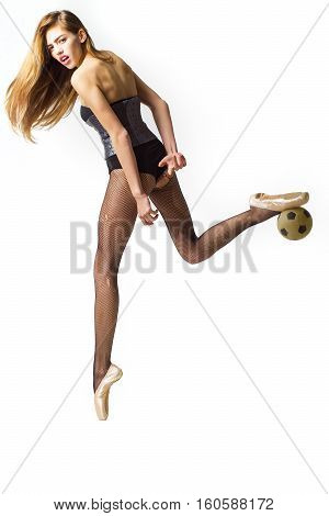 Pretty Ballerina Girl With Football Ball