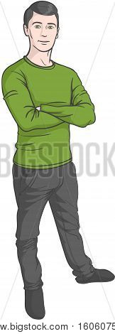 Young confident man standing. Handsome young man in casual outfit.