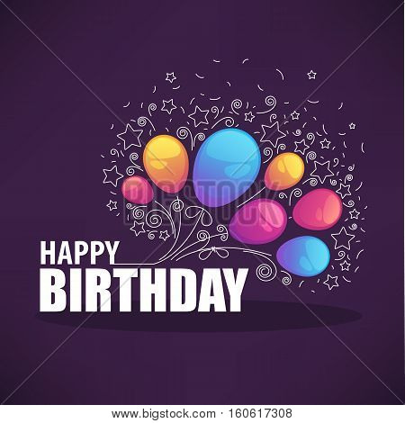 glossy and shine birthday card vector templatewith balloon images and happy birthday lettering composition