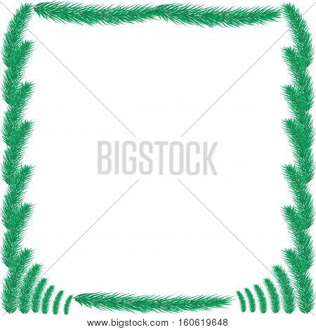 Frame of coniferous branches. Background with evergreen trees. Backdrop for a Christmas design. Vector illustration with branches of pine spruce fir or conifer.