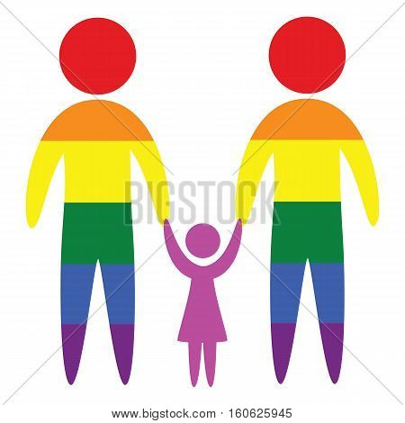 Gay Couple With Child Isolated On White Background.