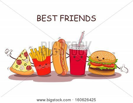 Fast food. Best friends. Funny picture of a fast food. Vector illustration.