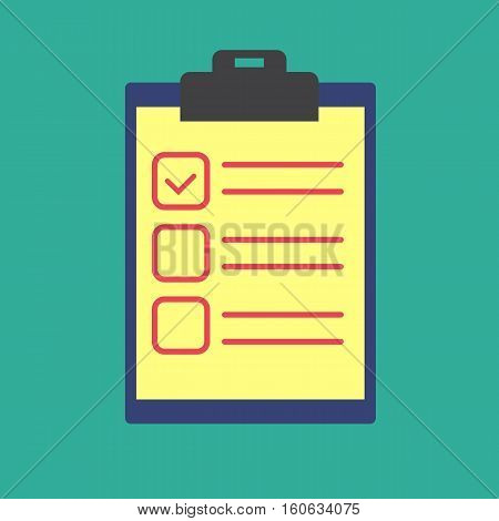 Clipboard with checklist icon. Flat illustration of clipboard with checklist vector icon for web isolated on green background