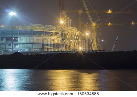 the construction of stadiums for the World Cup in 2018 the city of Kaliningrad Russia. Night photo