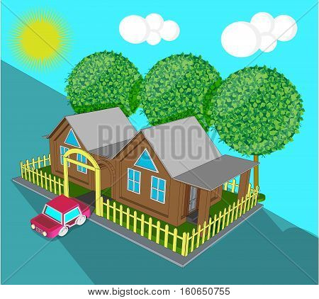 Village fabulous toy house in isometric view in the daytime
