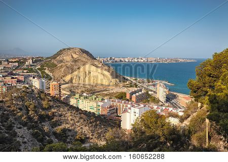 Alicante View from the Fortress of Santa Barbara. Sunset.