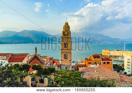 Landscape of old town Gaeta on sunset Italy