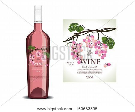 Conceptual transparent label on the bottle for rose wine