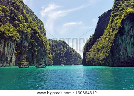 Beautiful view of Pileh Lagoon, Phi Phi Islands, THAILAND.
