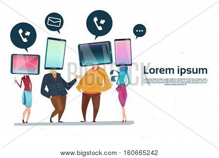 People Group Cell Smart Phone Head Social Network Communication Flat Vector Illustration
