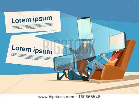People Group Cell Smart Phone Head Social Network Communication Flat Vector Illustration