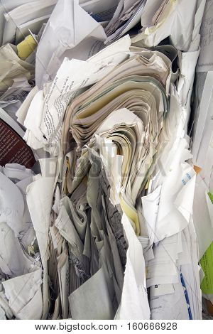 texture of paper wrapped and piled ready to recycle