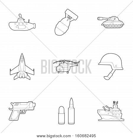Weaponry icons set. Outline illustration of 9 weaponry vector icons for web