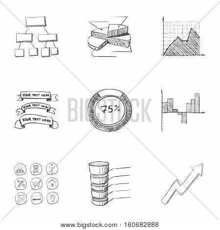 Firm icons set. Hand drawn illustration of 9 firm vector icons for web