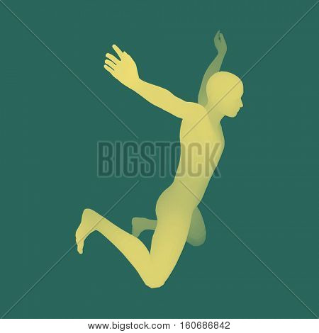 Jumping Man. 3D Model of Man. Human Body. Sport Symbol. Design Element for Business, Science and Technology. Vector Illustration. 