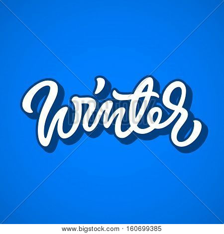 White winter brushpen lettering, graffiti style italic calligraphy with outline and 3d block blended shade for logo, design concepts, banners, labels, prints, posters, stickers. Vector illustration.