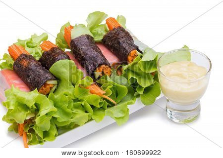 Salad Roll Vegetables With Seaweed Wrap.