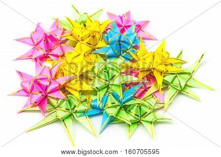 Set ribbon folded into a flower. Wrap coins by hand. I worked for the sacred(ordination matriculation initiation) in Thailand on white background