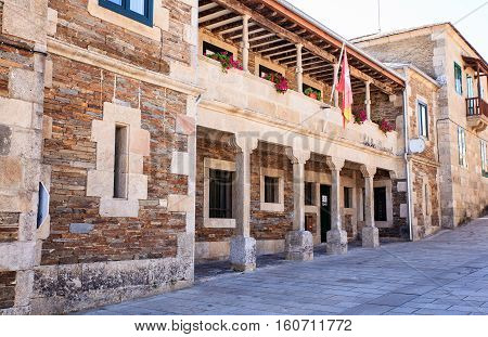 PORTOMARIN SPAIN - AUGUST 12: View of the building in the central street on August 12 2016