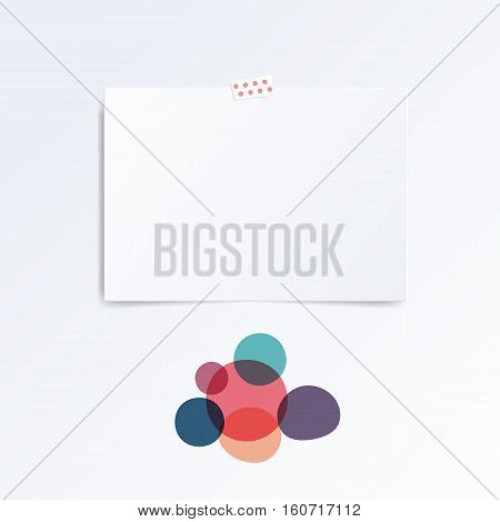 Sheet of paper folded in half. Mock up template isolated on white. Abstract surges with bubbles and dots on white background.