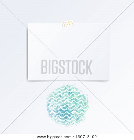 Sheet of paper folded in half. Mock up template isolated on white. Watercolor splash on white background.