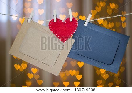 Two Photo Frames And Red Heart Made Of Felt.
