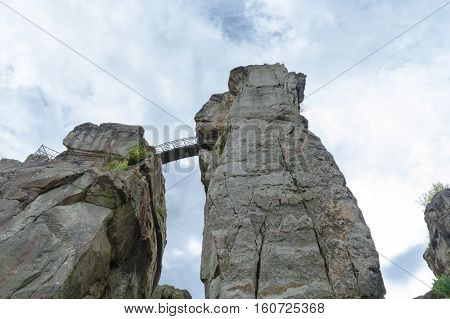 The Externsteine striking sandstone rock formation in the Teutoburg Forest Germany North Rhine Westphalia