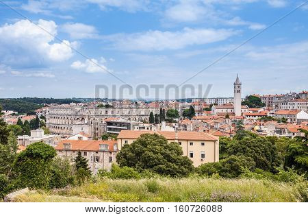 Historic Center of Pula City view from the Venetian Fortress (Pula Castle), Croatia