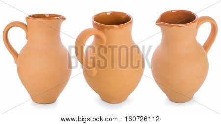 A set clay flagon with handle isolated on white background