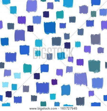 Seamless pattern with small hand painted squares blue color abstract . Vector geometric.