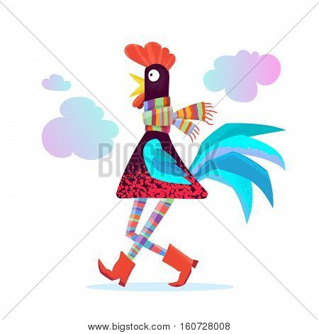 Rooster symbol 2017 on the Chinese calendar. rendy glamorous cock. Vector element for New Year's design. Vector illustration flat