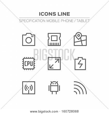Set of icons for mobile phone or tablet. Modern minimalist flat design. Vector illustration