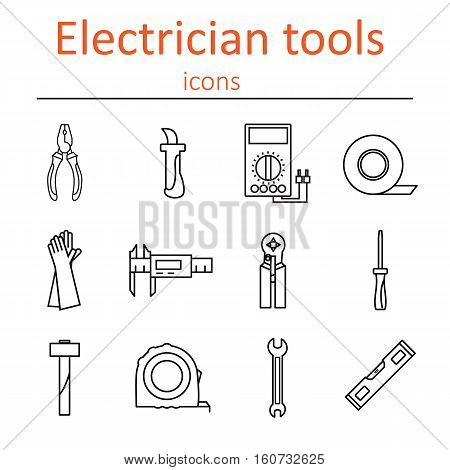 Icon set of tools electrician. Vector illustration.