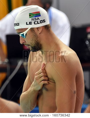 Hong Kong China - Oct 29 2016. Olympic and world champion swimmer LE CLOS Chad (RSA) before the Men's Butterfly 50m Final. FINA Swimming World Cup Victoria Park Swimming Pool.