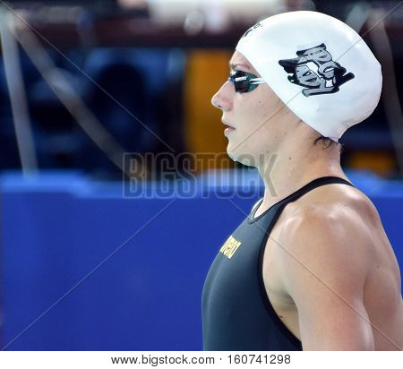 Hong Kong China - Oct 29 2016. Katinka HOSSZU (HUN) at the start of the Women's Freestyle 800m Final. FINA Swimming World Cup Victoria Park Swimming Pool.