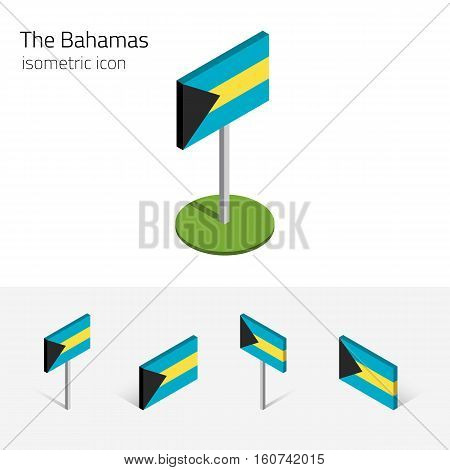 Bahamian flag (Commonwealth of the Bahamas) vector set of isometric flat icons 3D style different views. Editable design elements for banner website presentation infographic poster map. Eps 10
