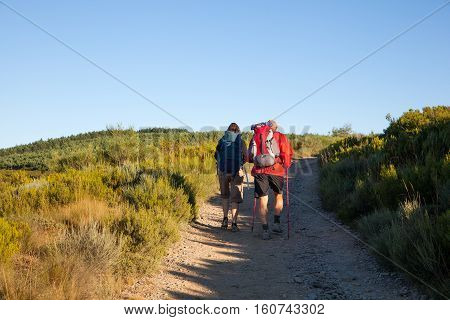 RABANAL SPAIN - AUGUST 05: Pilgrims along the way of St. James on August 05 2016