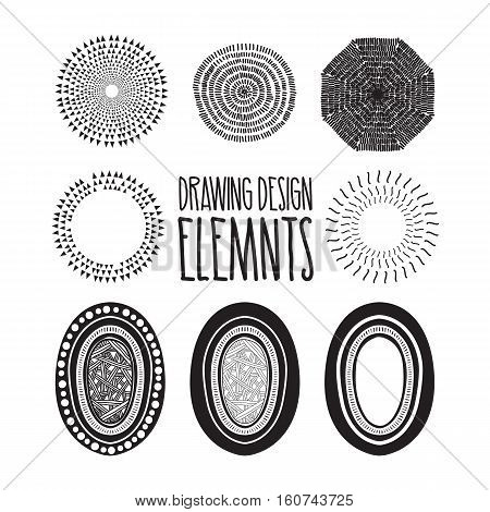 Hand made retro vintage design elements. Great universal geometric ornaments. Set of sircle frames, modern fashion elements for design