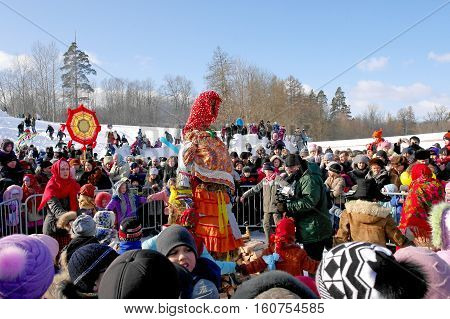 Gatchina, Leningrad region, Russia - March 5, 2011: Maslenitsa. a traditional spring holiday at the Russian peoples. Last preparations before the burning of the Maslenitsa doll.
