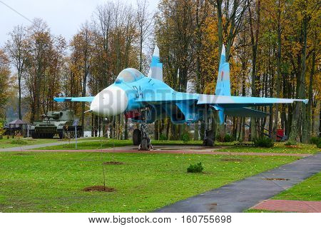 SENNO BELARUS - OCTOBER 6 2016: Fighter Su-27 in Park of Three Heroes Senno Vitebsk region Belarus