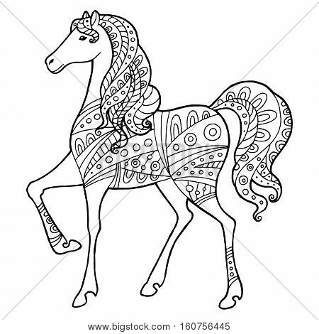 Pattern horse graphic abstract doodle black white illustration vector