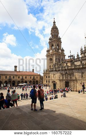 SANTIAGO SPAIN - AUGUST 16: View of the Santiago cathedral on August 16 2016