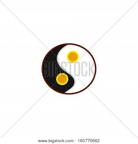 Scrambled eggs on scourage the yolk and white. Primitive omelet a symbol of harmony. Feng Shui image vector illustration